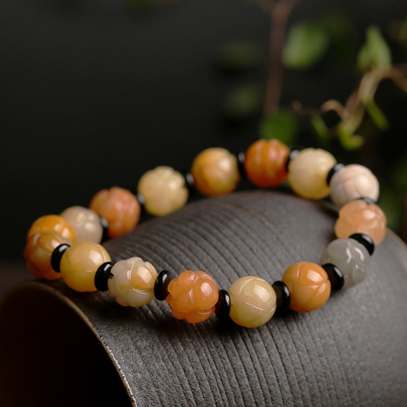 10 mm goldenes Seiden-Jade-Lotus-Armband für Reichtum und Glück