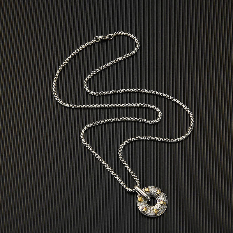 Om Mani Padme Hum Halskette | Peace Buckle Anhänger aus Titanstahl