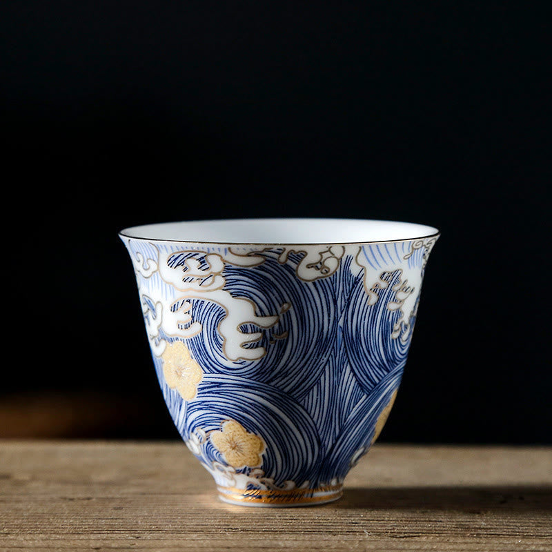 Vintage Keramik-Teetasse mit Meereswellen, 60 ml | Geschirr