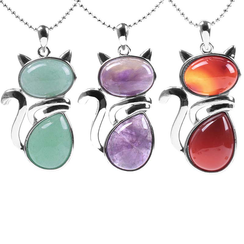 Green Aventurine Crystal Necklace | Protection Cat Pendant