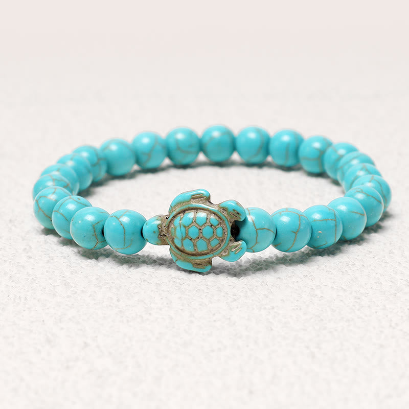 8mm Turquoise Blessing Bracelet with Sea Turtle Charm