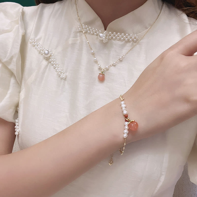 Yanyuan Achat Perlenschmuckset Vergoldetes Kupfer 3-teilig Positive Energie