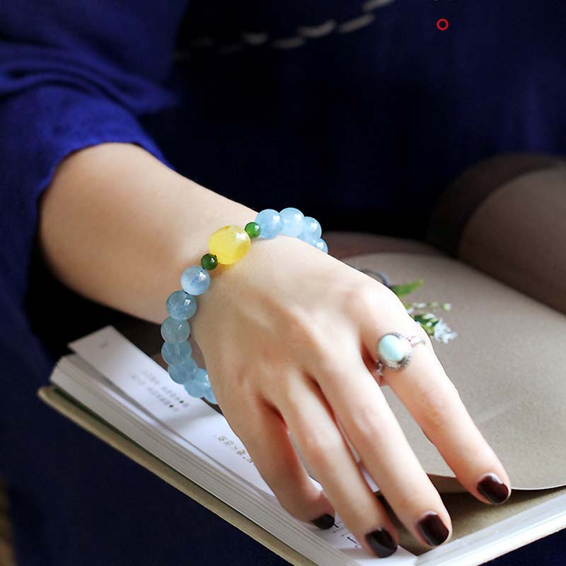 Natürliches Aquamarin-Bernstein-Heilarmband Serenity 8 mm