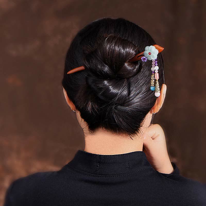 Roter Sandelholz-Amethyst-Aventurin-Schutz-Haarnadel im chinesischen Stil