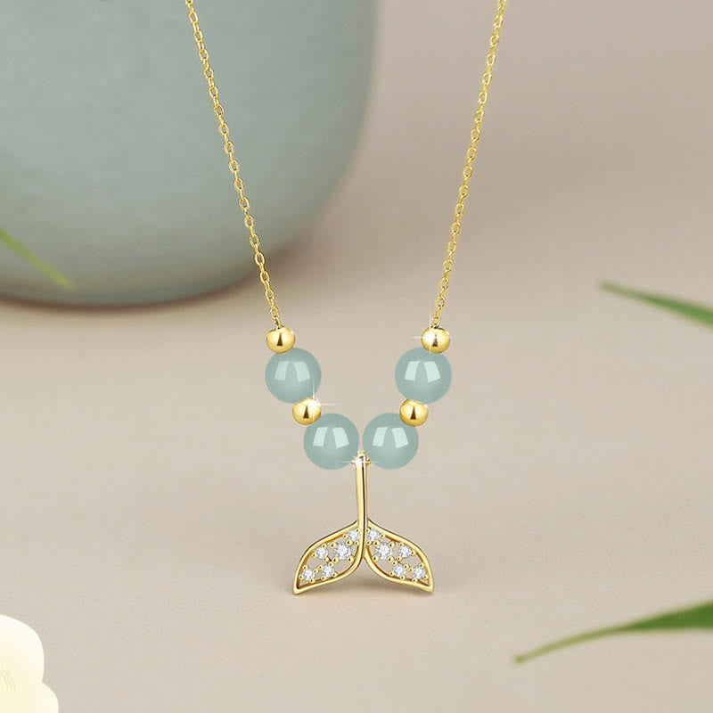 925 Sterling Silber Hetian Jade Glück Fischschwanz Halskette