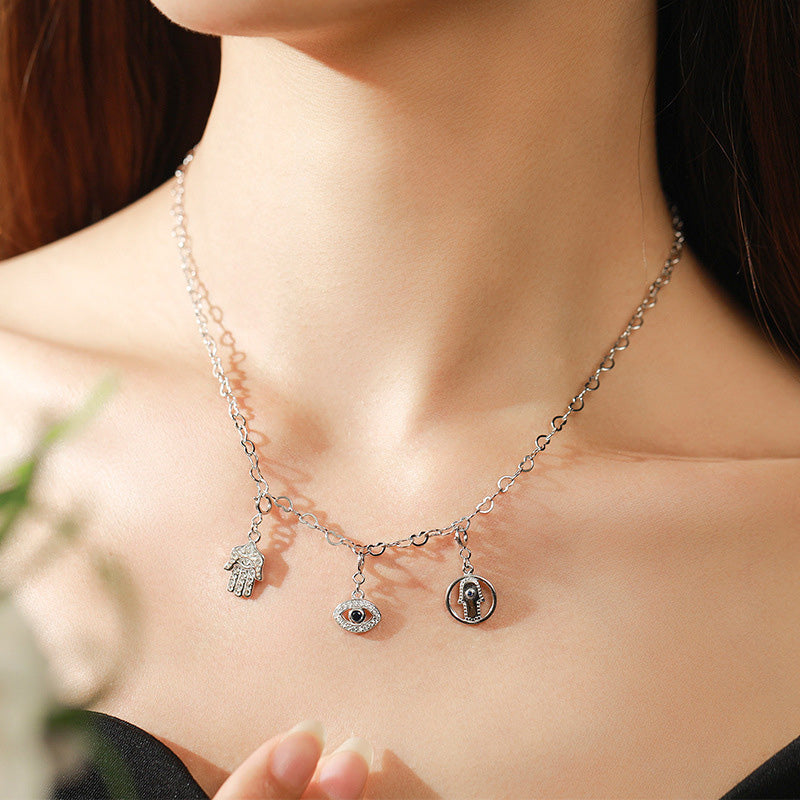 925 Sterling Silver Evil Eye Hamsa Pendant Necklace for Protection