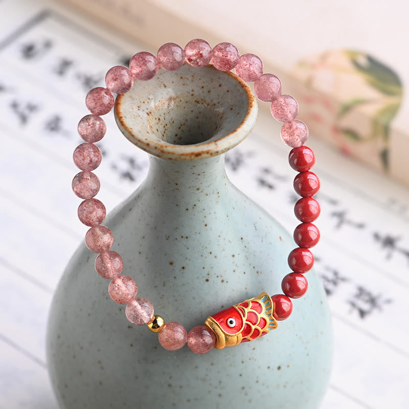 4mm Strawberry Quartz Lucky Koi Fish Healing Bracelet