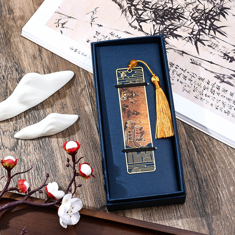 Metall-Lesezeichen Panorama von Flüssen und Bergen mit Quaste