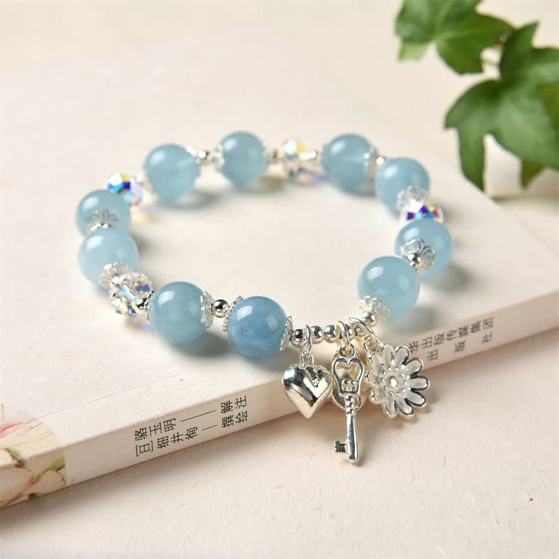 Aquamarine Sterling Silver Serenity Flower Charm Bracelet