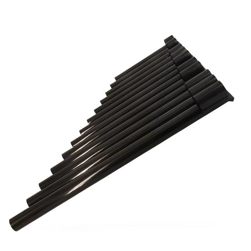 Black foam tubes arranged by length for the ABS Pan Flute for Students