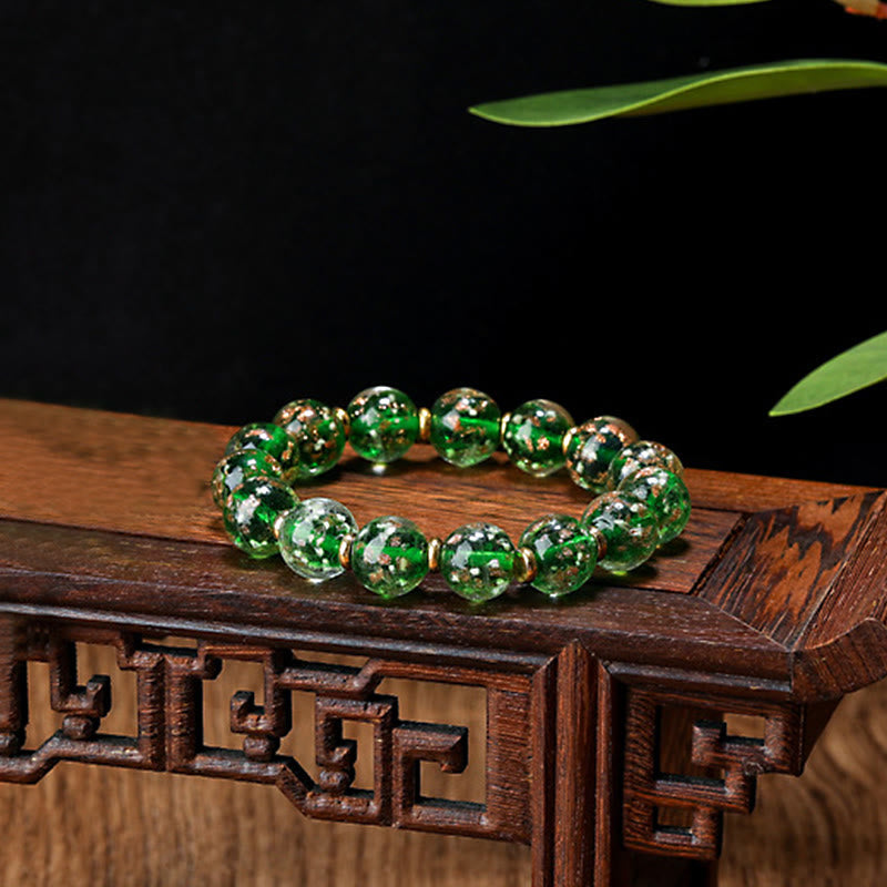 Gold Swallowing Beast Luminous Liuli Glass 12mm Bracelet