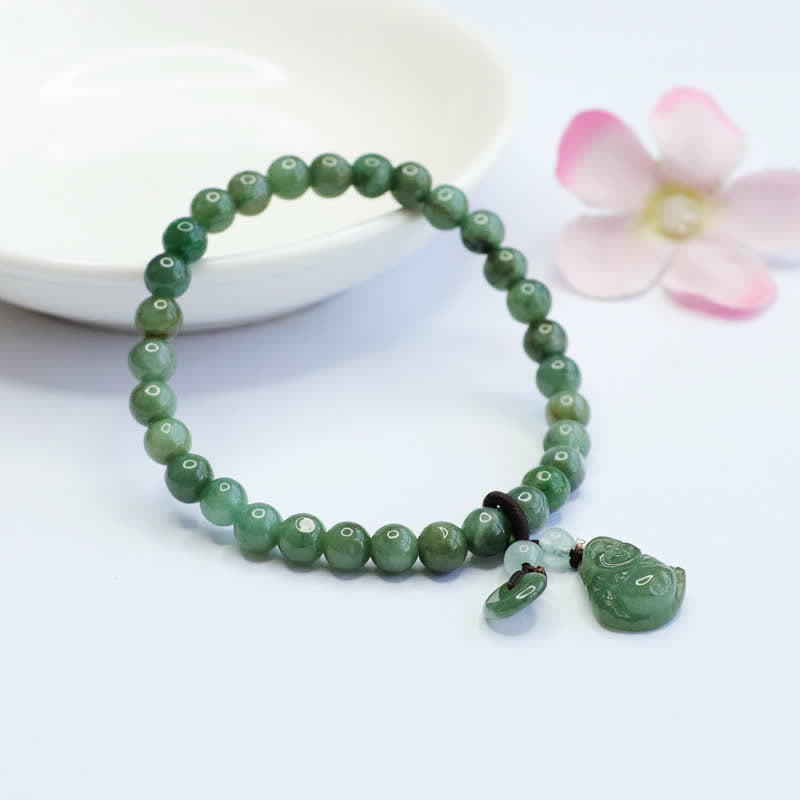 Cyan-Jade-Buddha-Armband mit lachendem Buddha-Anhänger zur Heilung