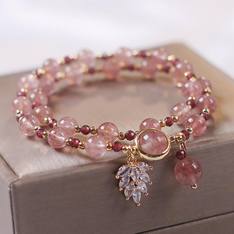6mm Strawberry Quartz Love Healing Double Wrap Bracelet