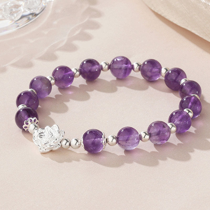 Spirituelles Armband aus 925er Sterlingsilber mit Amethyst und Lotus