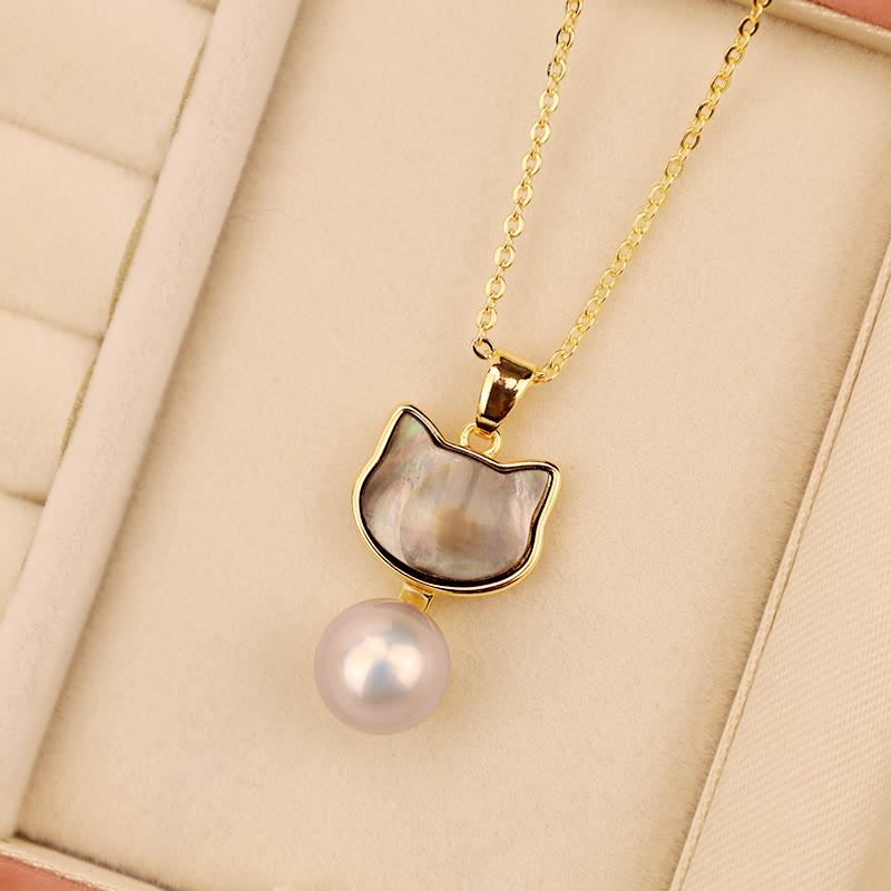 Natürliche Perle Kupfer Katze Heilung Halskette & Ohrringe Set