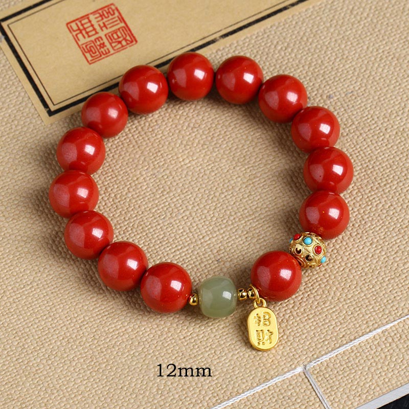 Unisex-Charm-Armband aus Zinnober und grünem Aventurin, 8 mm