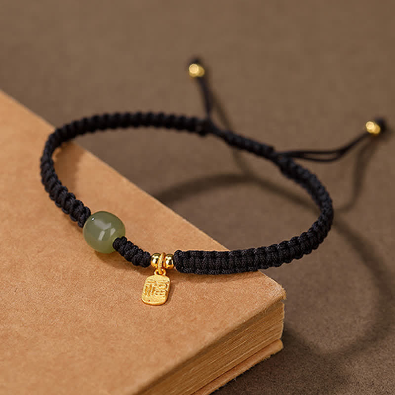 Verstellbares 7x8mm Hetian Jade Red String Blessing Armband