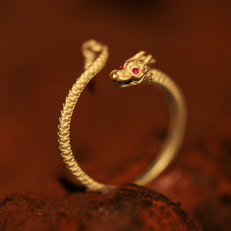 Verstellbarer Glücksschutzring aus 925er Sterlingsilber mit Drachenmotiv