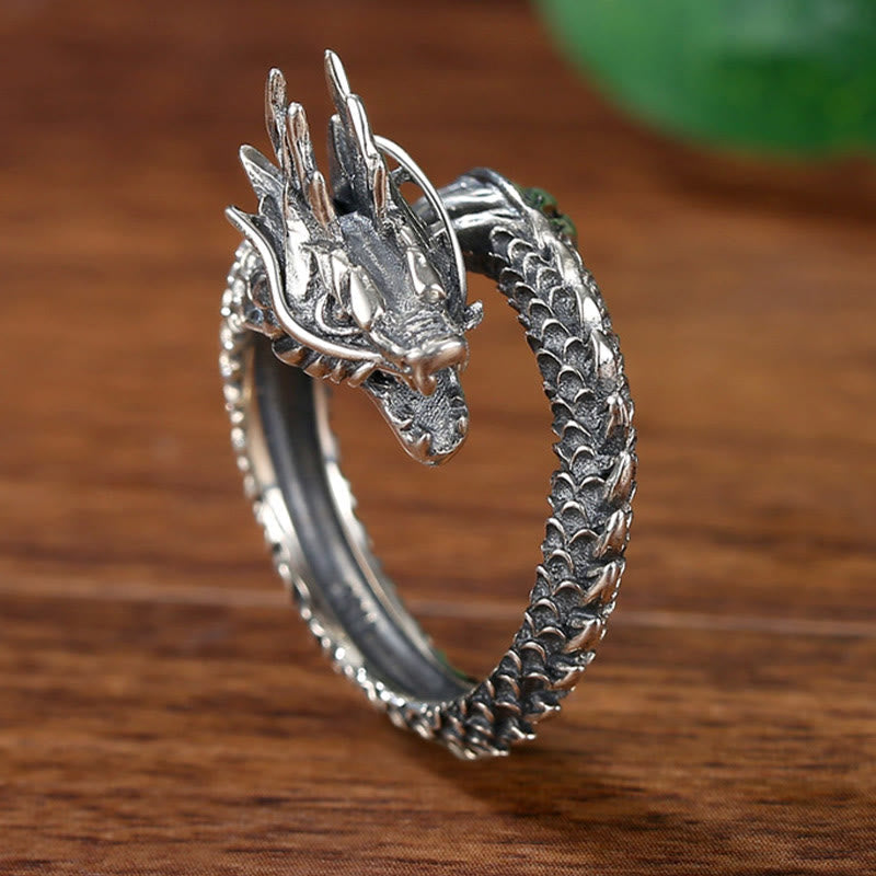 Verstellbarer 925 Sterling Silber Drachen Erfolgsschutzring
