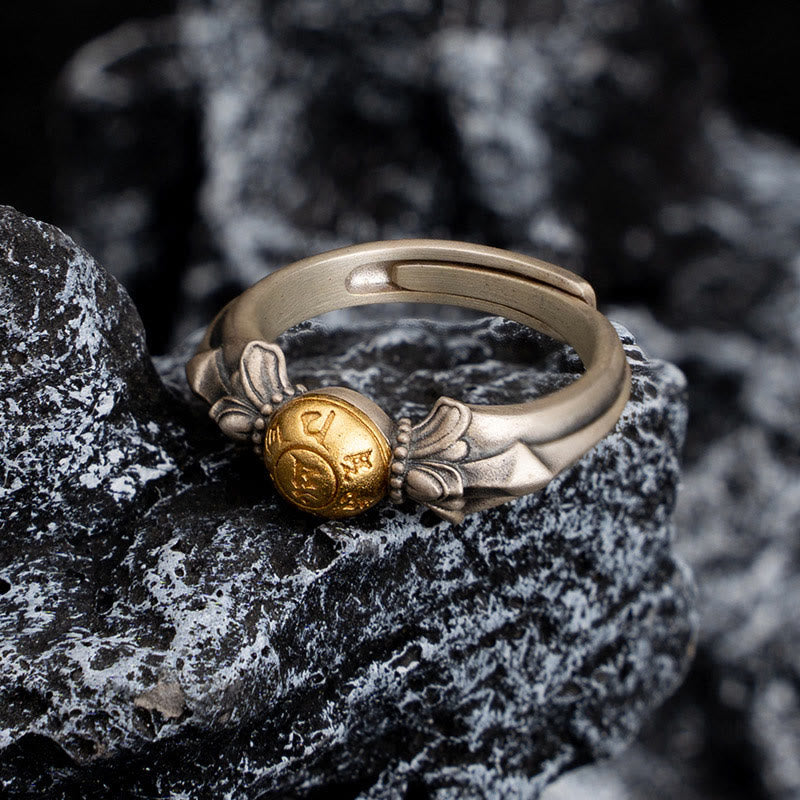 Verstellbarer Ring aus 925er Sterlingsilber mit Mantras „Om Mani Padme Hum“