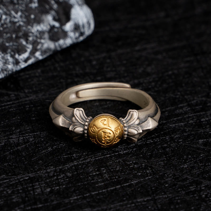 Verstellbarer Ring aus 925er Sterlingsilber mit Mantras „Om Mani Padme Hum“
