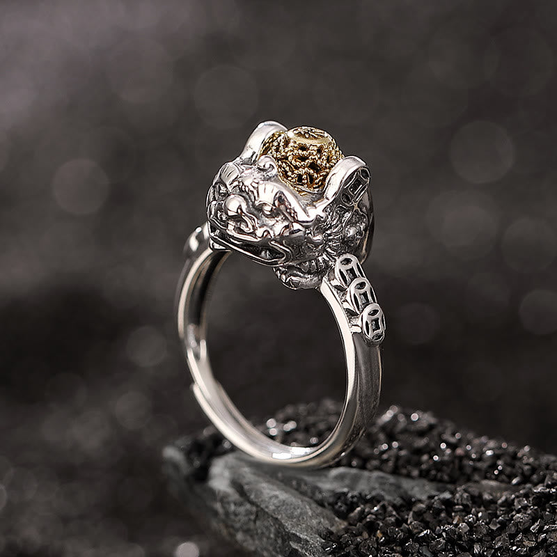 Verstellbarer Reichtumsring aus 925er Sterlingsilber mit PiXiu-Kupfermünze