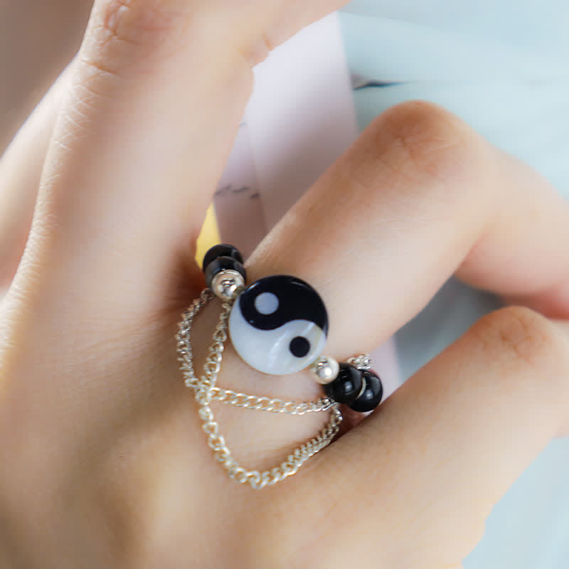 Verstellbarer Achat-Yin-Yang-Symbol-Balance-Glücksring