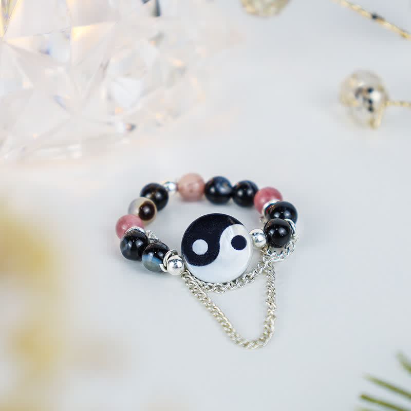 Verstellbarer Achat-Yin-Yang-Symbol-Balance-Glücksring