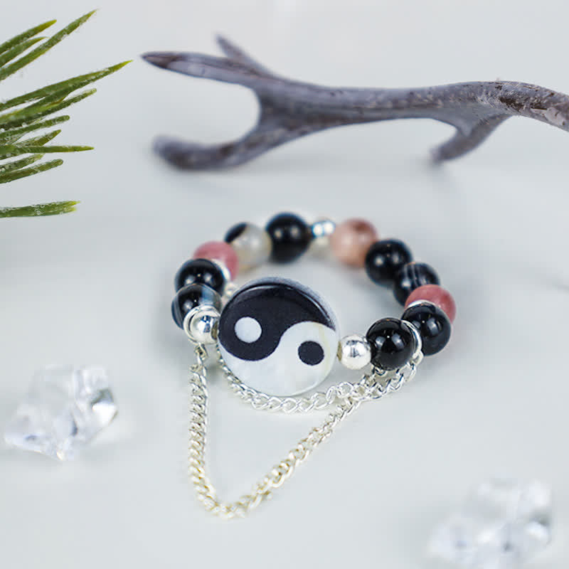 Verstellbarer Achat-Yin-Yang-Symbol-Balance-Glücksring