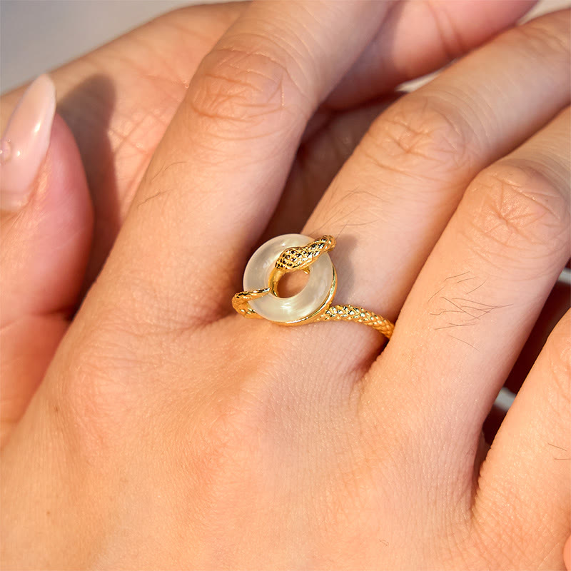 Verstellbarer Schlangenring mit Chalcedon-Friedensschnalle, 925er Sterlingsilber