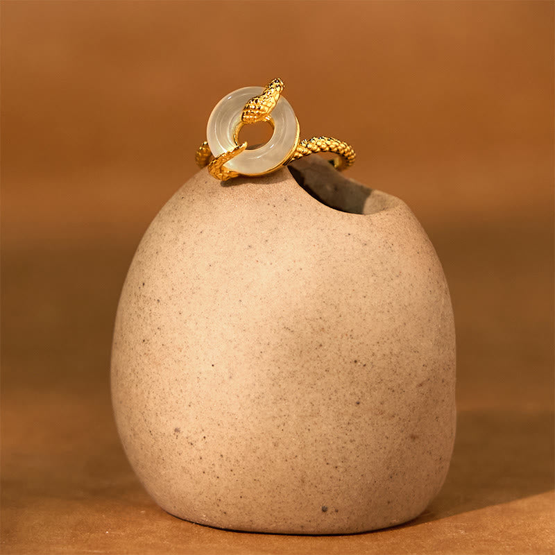 Verstellbarer Schlangenring mit Chalcedon-Friedensschnalle, 925er Sterlingsilber