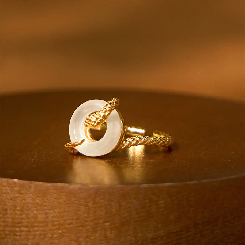 Verstellbarer Schlangenring mit Chalcedon-Friedensschnalle, 925er Sterlingsilber