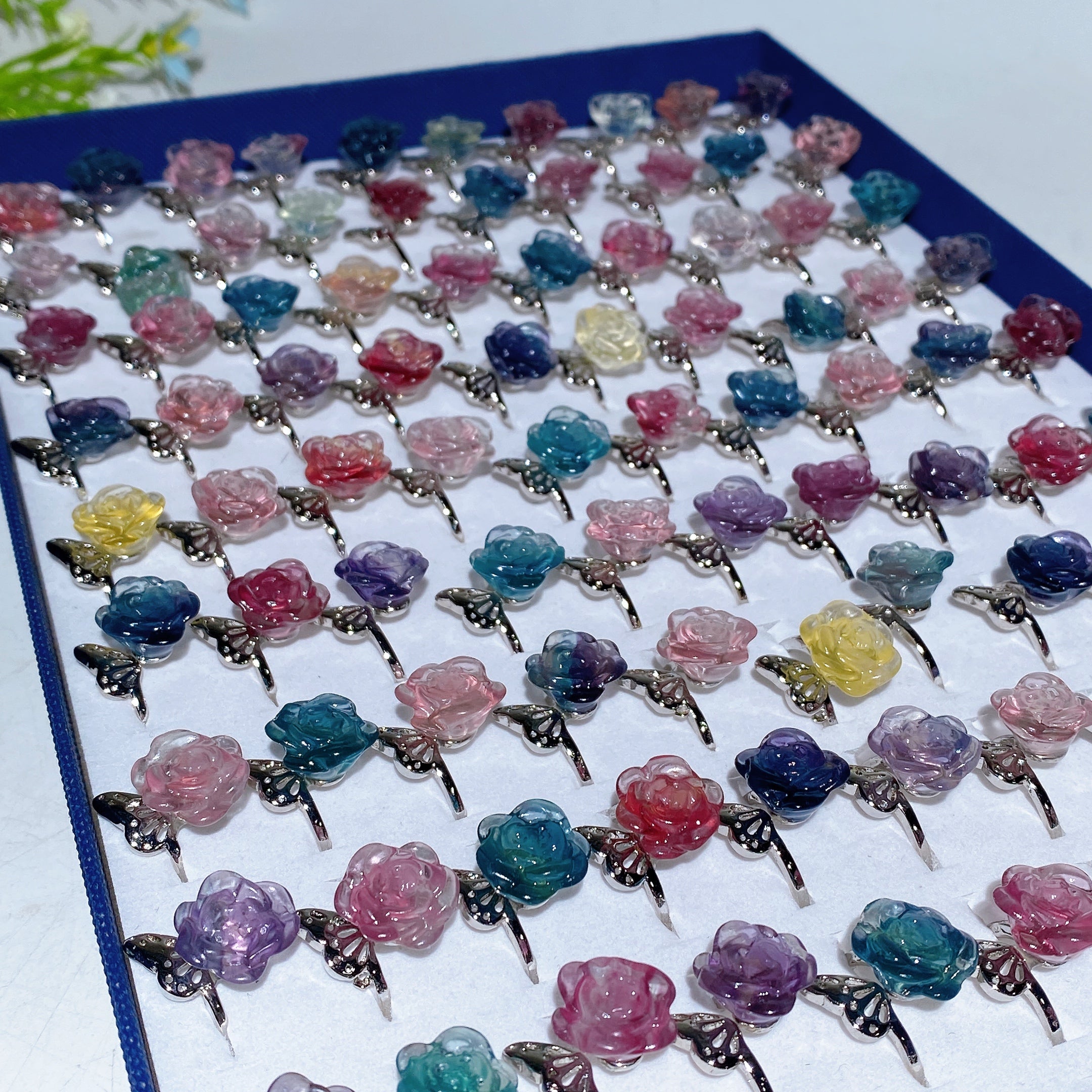 Adjustable Colorful Fluorite Flower Ring for Healing Energy
