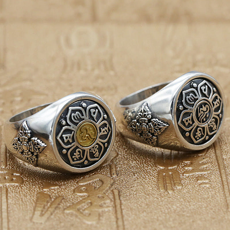 Verstellbarer, drehbarer Ring aus Kupfer mit Om Mani Padme Hum