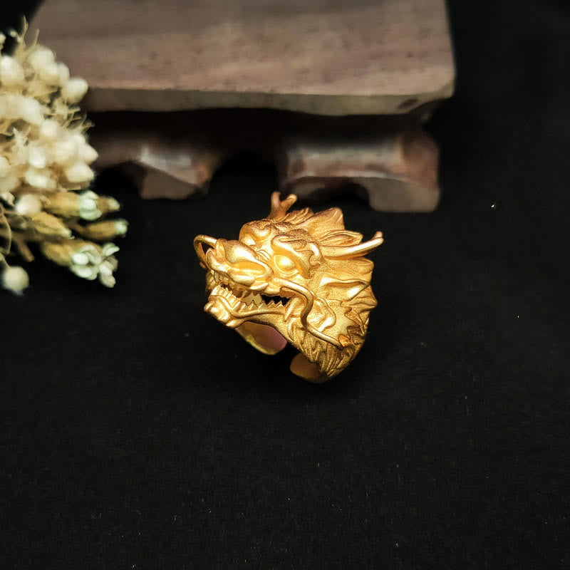 Verstellbarer goldener Drachen-Glücksschutzring