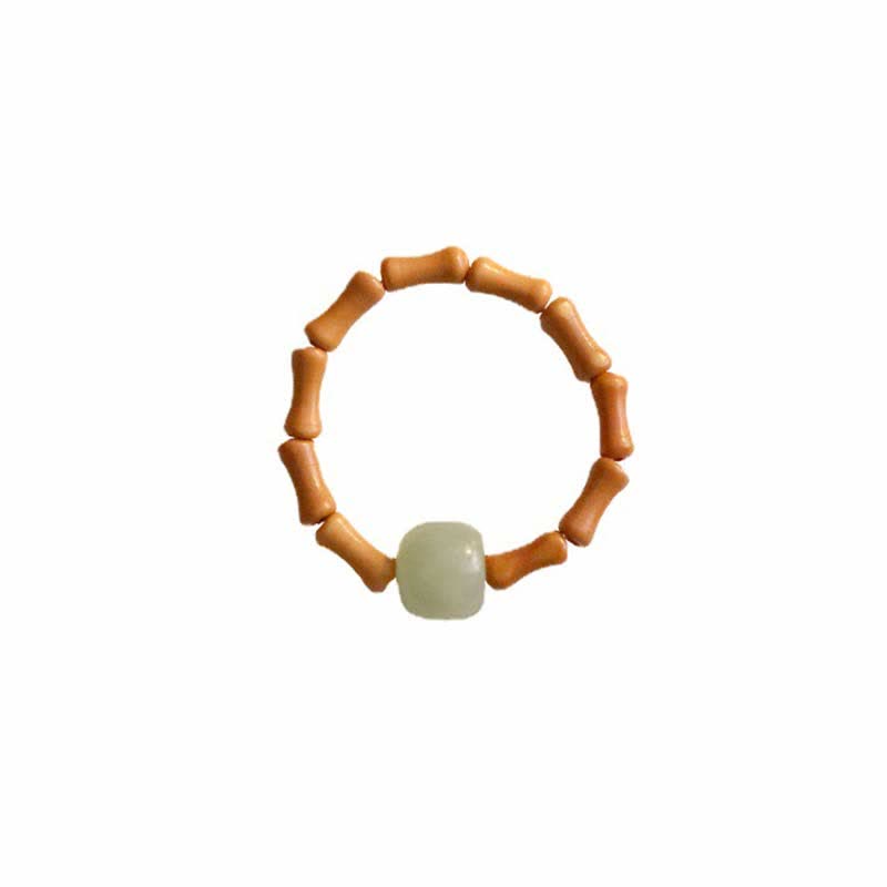 Verstellbarer Glücksring aus Hetian-Jade mit Bambus-Motiv