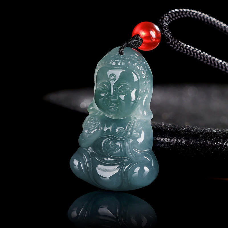 Verstellbarer Jade-Buddha-Halskettenanhänger, 60 cm