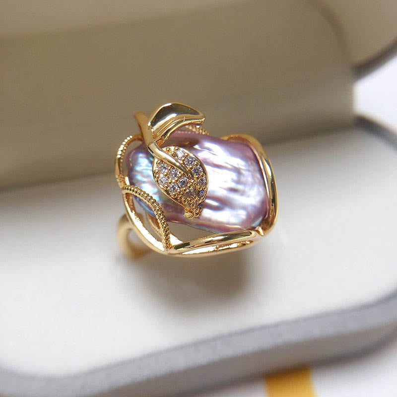 Verstellbarer Perlenring mit kupferplattiertem Goldblumenmuster für Reichtum und Glück