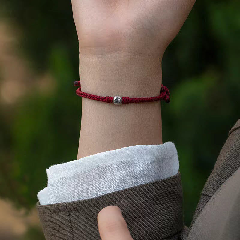 Verstellbares rotes Fu-Perlenarmband | 925 Sterling Silber