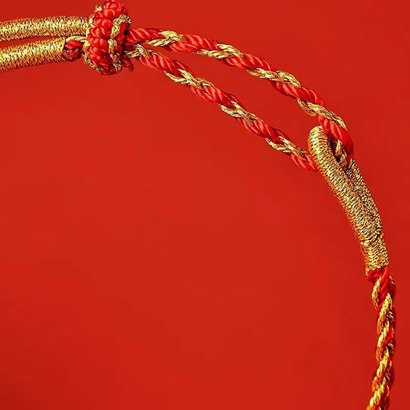 Verstellbares Glücksarmband mit roter und gelber Schnur, 14–22 cm