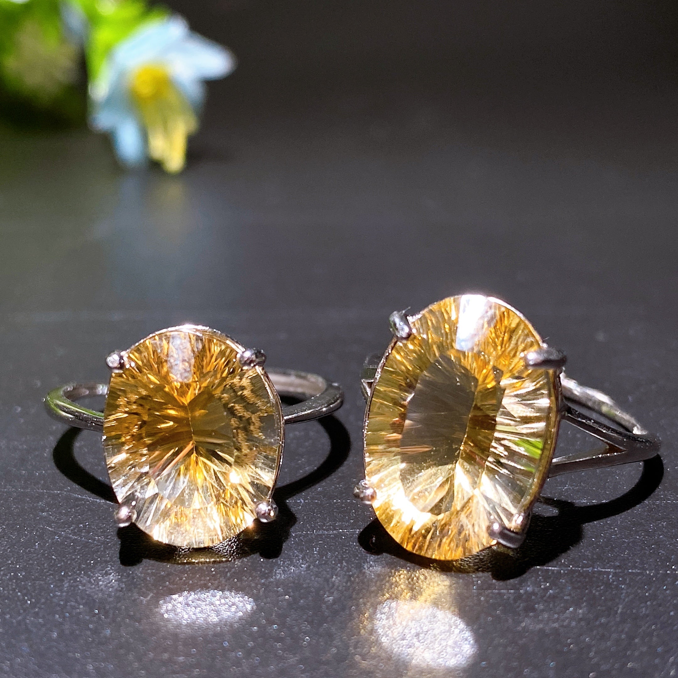 Verstellbarer Citrin-Heilring aus Sterlingsilber