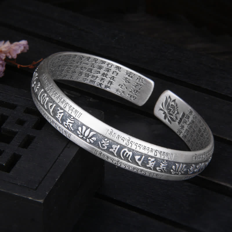 Verstellbares Sterlingsilber-Armband „Om Mani Padme Hum Lotus Peace“