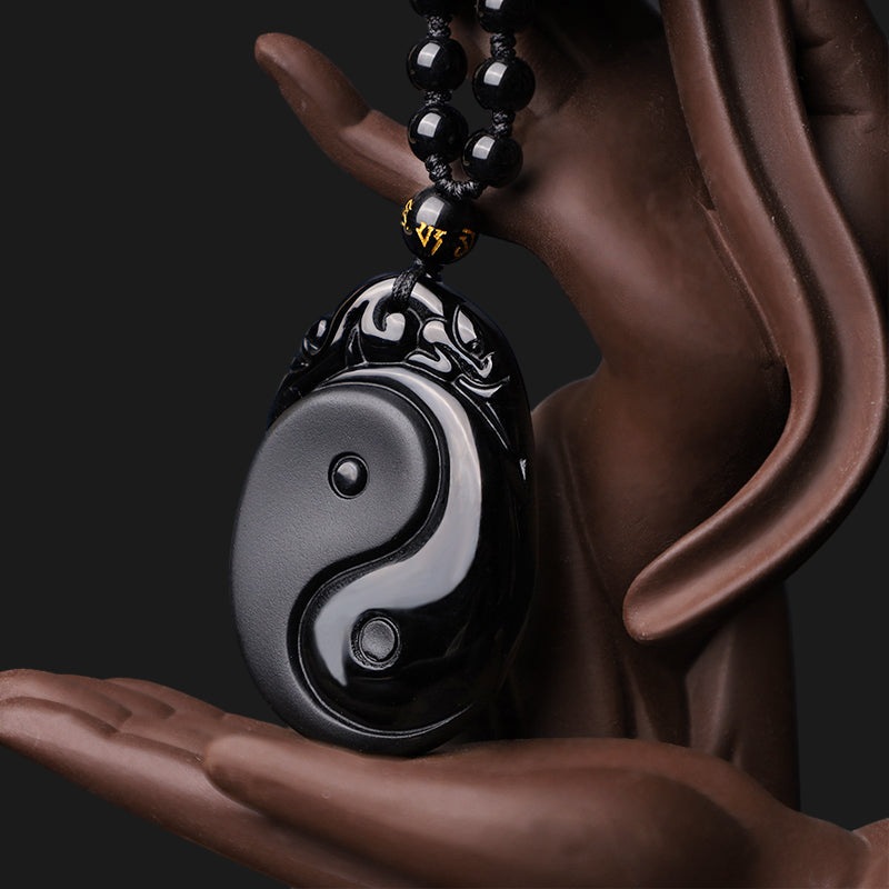 Black Obsidian Yin Yang Fulfilment Strength Pendant Necklace