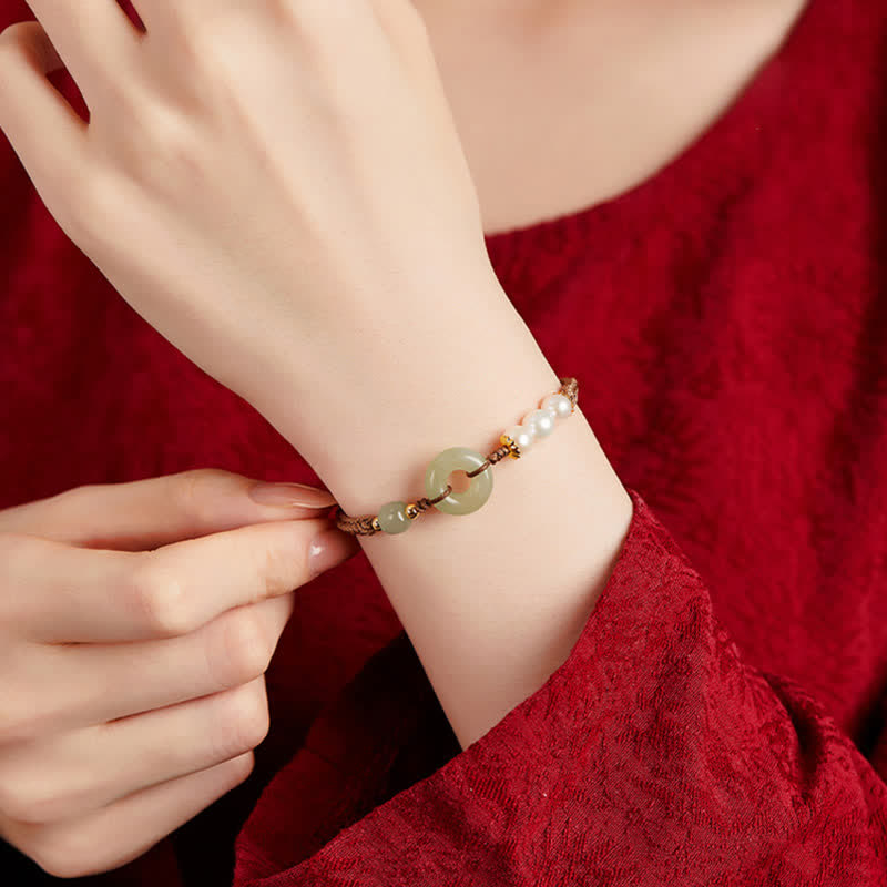 Natürliches Hetian Jade Perlen Peace Buckle Glücksarmband
