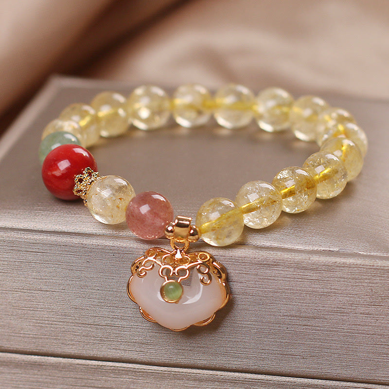 Natural Citrine Protection Charm Bracelet 15-20cm