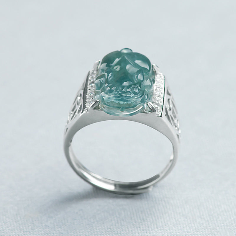 Sterling Silber Jade Pixiu Ring für Reichtum und Glück