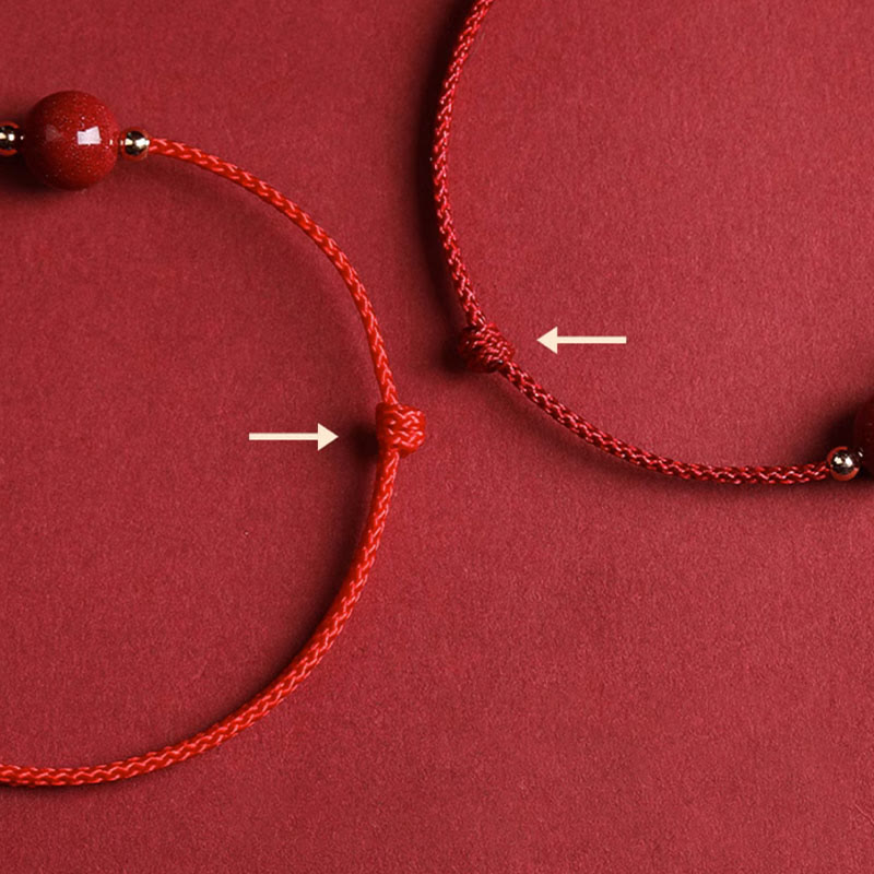 Zinnoberarmband und Fußkettchen mit Glücksbringerschnur