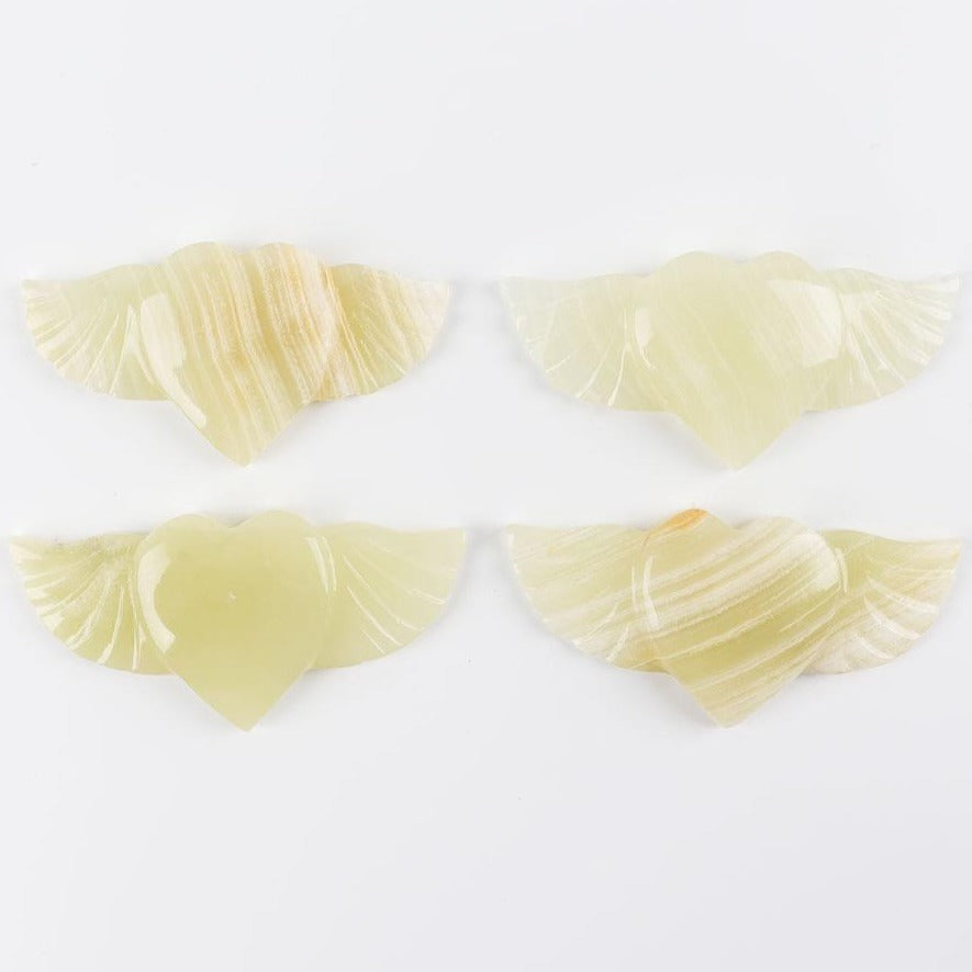Afghanisches Jade-Kristallherz mit Flügelschnitzerei, 14,5 cm