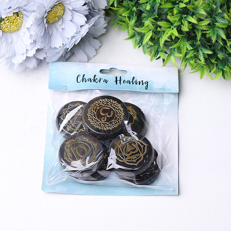 Achat Chakra Bedruckte Runen Palmensteine Set 1,76 Zoll