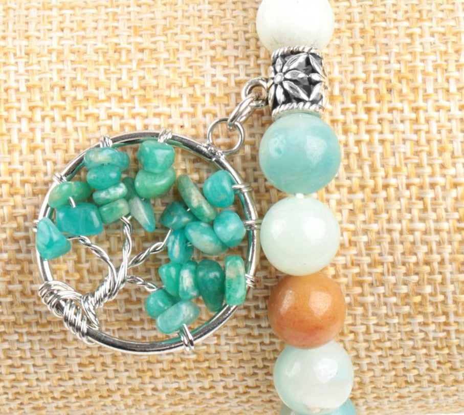 Amazonit-Chakra-Armband mit Lebensbaum-Anhänger